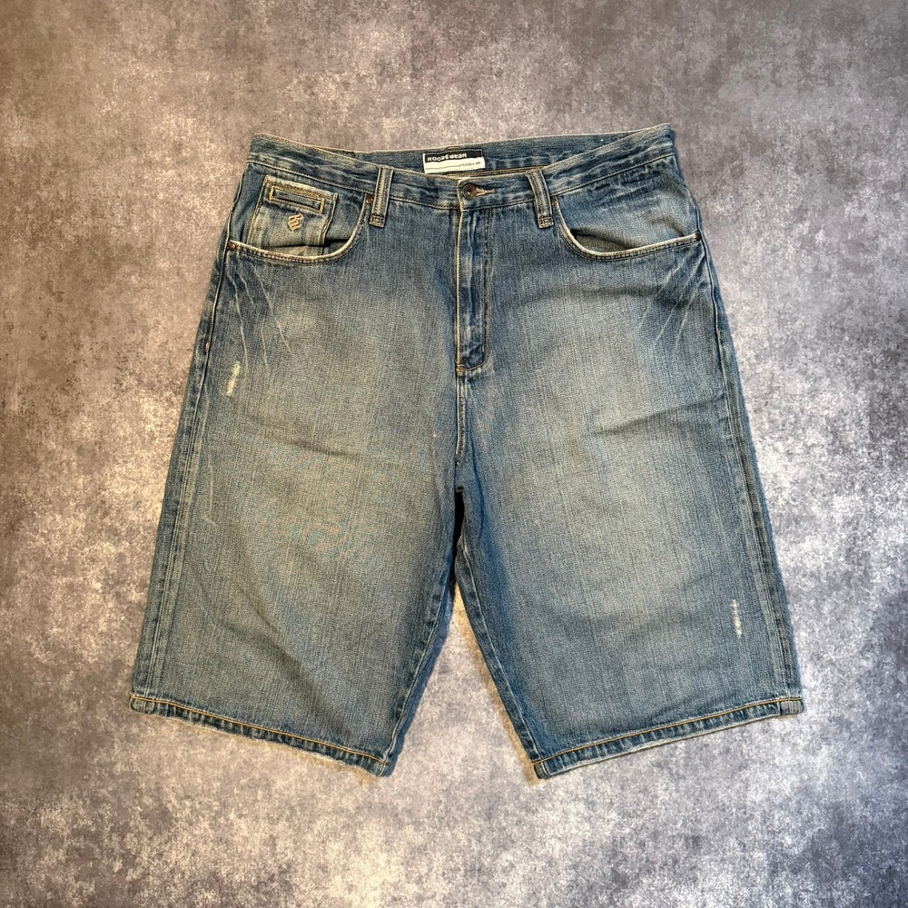 Y2K Rocawear Mens 38W Baggy Denim Shorts Blue Hip Hop Loose Fit Jean Shorts